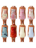 Vevesc  Women Sexy V-Neck Lace Bodycon Dress Sleeveless Backless Floral Print  Fit Party Mini Dress with Belt