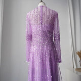 Vevesc Purple A Line Long Sleeves Muslim Arabic Elegant Evening Dresses Customized  Luxury Party Gowns For Women