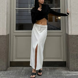 Vevesc  White Slit Long Skirt Spring Women's Fashion New Straight Casual Office Lady Skirt Elegant High Waist Female Long Skirt