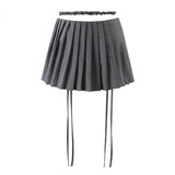 Vevesc Y2k Sexy Pleated Mini Skirt Women Summer Low Waist A-line Zipper Split Lace-up Kpop Micro Skirt Streetwear Girl Fashion