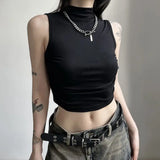 Vevesc Sexy Vintage Subcultural Half High Neck Summer Tank Tops Solid Lazy Y2k Aesthetic Harajuku Moda Woemn Clothes Girl Punk Camisole