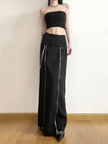 Vevesc Black Long Skirts for Women Vintage Print Casual Female Skirts Summer New Streetwear High Waist Elegant A-Line Skirts