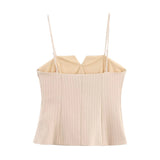 Vevesc  Spring New Product: Women's Fashion Casual Strap, Folded Striped Top&Fashion Thin Striped Skirt Pants Set