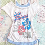 Vevesc Summer High Street Spliced Off The Shoulder Fake Two Piece Side Drawstring Design Punk Harajuku Clothes Y2k Japanese Shirts