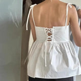 Vevesc  Back Bandage T Shirt for Women Solid Y2k Spring Summer Bows Ropa De Mujer Korean Fashion Retro Sweet Tank Tops
