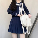 Vevesc Dark Blue Three Orthodox JK School Uniform Girls S-XXL College Style Sailor Spring Summer Suit Women Shirt Pleated Skirt