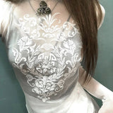 Vevesc Y2k Vintage See-through Mesh Tops White Long Sleeve Floral Graphic Tshirt Coquette Spring Clothes Women