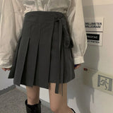 Vevesc Y2K Pleated Skirts Women Streetwear Bandage Mini Skirt Preppy Korean Elegant High Waist Lace Up All Match A Line Skirts