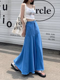 Vevesc Women Denim Blue Long Skirt Harajuku Y2k 2000s Vintage Skirts 90s Aesthetic Streetwear Fashion A-Line Jean Skirt Clothes