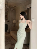 Vevesc  Evening Dresses Women Sleeveless Sexy Square Collar Slim Elegant Split Cocktail Dress Wedding Party Fashion Bridesmaids
