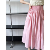 Vevesc  Elegant High-Waisted Pink A- Line Skirt Sweet Umbrella Design Sensibility Plenty of Pleats Medium-Length Women's Fashion