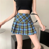 Vevesc Harajuku Plaid Skirt Mini Women High Waist A-line Patchwork Vintage Preppy Pleated Skirt Summer School Girl Fashion