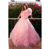 Vevesc Dreamlike Pink 3D Flower Tutu Tulle Bridal Dresses Pretty One Shoulder Floral Long Tulle Women Maxi Gowns To Party