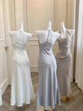 Vevesc  Luxury Slim Fit Long Dresses Elegant Sexy White Cambridge Blue Evening Dresses Spring Neck-Mounted Backless Mermaid Vestidos