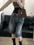 Vevesc American Retro Blue Denim Shorts Women Korean Style High Waist Biker  Jeans Feminino Summer Chic Streetwear