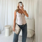 Vevesc  New Women's Clothing European and American Style Fashion Elegant Design Wide Shoulder Strap Square Neck Tank Top