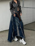 Vevesc Women Vintage Skirts Denim Long Skirt Harajuku Y2k 2000s 90s Aesthetic Streetwear Fashion Korean Style A-Line Jean Skirt Clothes