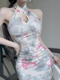 Vevesc  Women Floral Luxury Party Evening Dress Summer Elegant Hollow Out Neck-mounted Long Dress 2025 Korean Bodycon Festival Vestidos