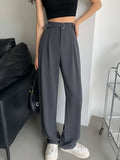 Vevesc  Grey Suit Pants Women's Summer 2025 New High Waist Straight Wide-leg Pants Leisure Loose Fashion Versatile Black Women Pants