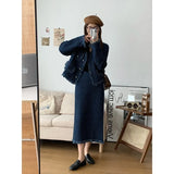 Vevesc Elegant Fashion Long Sleeve Denim Coat Women+ Y2k High Waist Mid-length Loose Skirts 2024 Early Autumn New Two Piece Sets