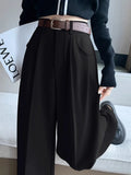 Vevesc  High Waist Suit Wide Leg Pants Women's Spring New Temperament Casual Women's Pants Simple Fashion Black Loose Straight Pants