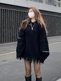 Vevesc Gothic Harajuku Black Sweaters Pullover Oversize Women Mall Goth Tops Streetwear Korean Fashion Autumn Knitwear