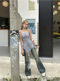 Vevesc Y2k Tie-dye Asymmetrical Tank Tops Women Harajuku Gyaru Streetwear Vintage Aesthetic Japanese Style 2000s Ruffle Tops