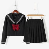 Vevesc Japanese School Uniform Girls Jk Suit Red Tie Black Oversized Patchwork Basic Sailor Uniform Women Long Sleeve Suit