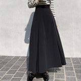 Vevesc  Pleated Skirts Women Solid Spring Summer Simple Sweet A-line Faldas Mujer Korean Fashion Chic Elegant Long Skirt
