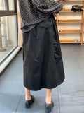 Vevesc Women Black A-line Long Skirt Y2k Cargo Skirts Harajuku Vintage Aesthetic Korean Pockets Skirt 2000s Fashion Clothes Summer