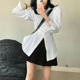 Vevesc Streetwear Y2K White Tunic Shirts Women Korean Office Lady Long Sleeve Slim Chic Blouses Vintage Casual All Match Tops