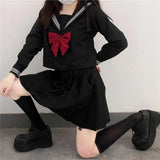 Vevesc Japanese School Uniform Girls Jk Suit Red Tie Black Oversized Patchwork Basic Sailor Uniform Women Long Sleeve Suit