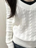Vevesc  Autumn Sweet Solid Twist Sweater Women Y2k Aesthetic Casual Loose Vintage Tops Preppy Style Fairy Knitwear All Match Jumper