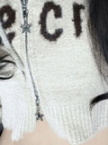 Vevesc Streetwear Letter Jacquard Cardigan Vintage Slim Fit Double Zippers Y2k Aesthetic Coats Women Harajuku Hooded Grunge Crop Tops
