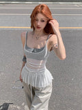 Vevesc Hot Girl Slip See Through Cover Up Ruffled Sexy Slim Patchwork Summer Fashion Sleeveless Short Vest Top Pullover Female