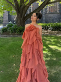 Vevesc  Cascading Ruffle Dress Women Sexy Backless Sleeveless Halter Long Female Beach Dresses 2025 Summer Holidays Beach Lady Robes