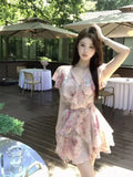 Vevesc  Cocktail Mini Dresses Women Floral Printed Chiffon Sexy Elegant Slim Bandage Evening Dress Birthday Party Sweet Banquet