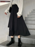 Vevesc High Waist Midi Skirts For Women Autumn Slim Fit Hip Mermaid Skirt Woman Korean Style Fashion Ruffles Black Skirts Elegant