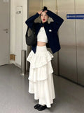 Vevesc Women's White A-line Skirt Vintage 90s Aesthetic Y2k Long Skirt Harajuku Korean Elegant Asymmetrical Skirts 2000s Clothes Autumn