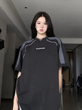 Vevesc Vintage Black T-shirts Women Oversized Cyber Y2k Korean Streetwear Short Sleeve Tees Hip Hop Style Female Tops Techwear