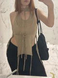 Vevesc Hollow Out Bandage Harajuku T-shirt Sexy Women Halter Backless Irregular  Summer Fashion Y2k Korean Sleeveless Top