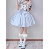 Vevesc Elegant Puff Sleeve Dresses For Women Summer A-line Blue Kawaii Japanese Lolita Dress Female Fashion Party Dress Woman