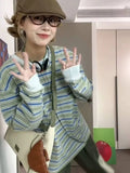 Vevesc New Fashion Simple Fresh O Neck Long Sleeve T Shirt All Match Sweet Korea Constrast Color Striped Loose Lazy Tops Y2k Spring Tee