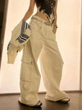 Vevesc Women's White Oversize Baggy Jeans Vintage Harajuku Denim Trousers Y2k Wide Leg Cowboy Pants Trashy Japanese 2000s Style Clothes