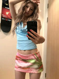 Vevesc Y2k Aesthetic Mini A-Line Skirt Pink Printing Streetwear Saldas Mujer Moda 2025 Harajuku Zipper Grunge Skirts Women Summer Saia