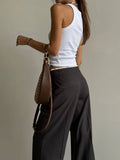Vevesc  Simple Fake Two Loose Wide Leg Pants Spring and Summer Women Fashion High Waist Lace Up Design Interview Office Casual Pants