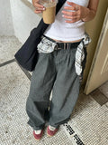 Vevesc Grey Womens Jeans High Waist Vintage Straight Winter Y2K Classic Denim Pants Streetwear American Wide Leg Baggy Denim Trouser