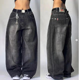 Vevesc Y2k Hip Hop Retro Washed Jeans with Various Prints Design Fashionable Streetwear Versatile Jeans Same Style for Men and Women