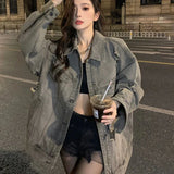 Vevesc American Vintage All Match Loose Coats Simple Y2k Aesthetic Autumn Winter Punk High Street Design Women Clothing Popular Jackets