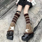 Vevesc 90s Japanese Harajuku Knit Leg Warmers Women Lolita Star Bone Knit JK Pile Socks Leg Socks Y2K Clothes Christmas Warm Boot Cover